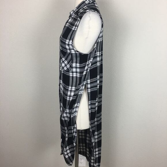 Rails Black White Plaid Soft Flannel Split Sides Duster Large - Picture 3 of 8